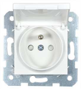 Gniazdo z uziemieniem i klapką z przesłonami styków zaciski bezśrubowe Viko Panasonic Karre biały