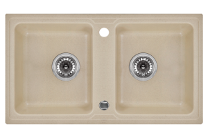 Zlewozmywak Deante Zorba granitowy z baterią 2-komorowy piasek