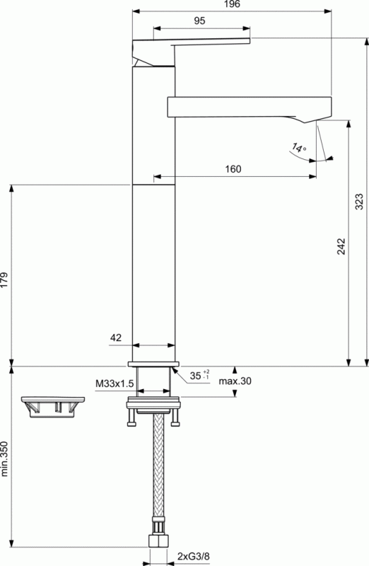 Bateria umywalkowa stojąca wysoka, bez korka Ideal Standard Gio B0601AA