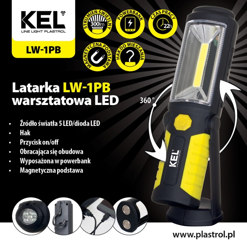 Latarka warsztatowa akumulatorowa 3W LW-1PB KEL Plastrol