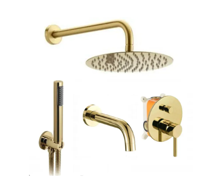 Zestaw natryskowo wannowy z wylewką Rea Lungo Light Gold