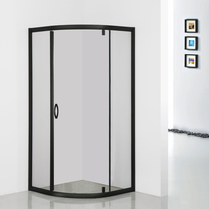 Kabina prysznicowa czarna półokrągła jednoskrzydłowa Sea-Horse Stylio 80x80 - szkło przezroczyste