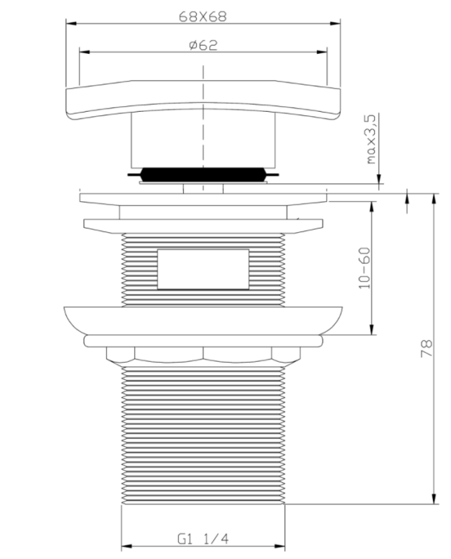 Korek klik-klak 1 1/4" duży kwadratowy
