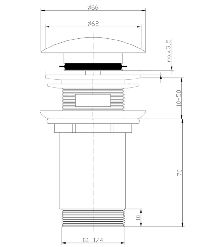 Korek klik-klak 1 1/4" duży, duży kołnierz