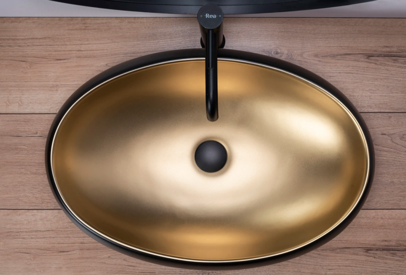 Umywalka nablatowa Rea Melania Black Gold