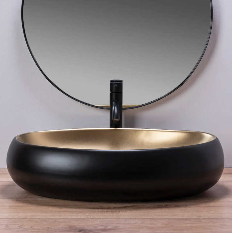 Umywalka nablatowa Rea Melania Black Gold