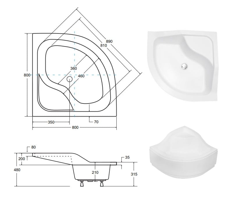 Brodzik Oliver II 80 x 80