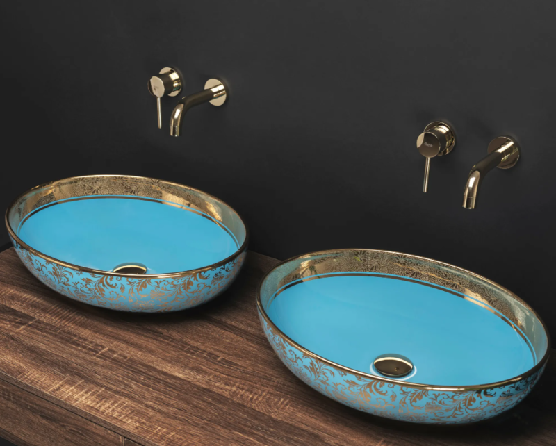Umywalka nablatowa Rea Margot Gold/Blue