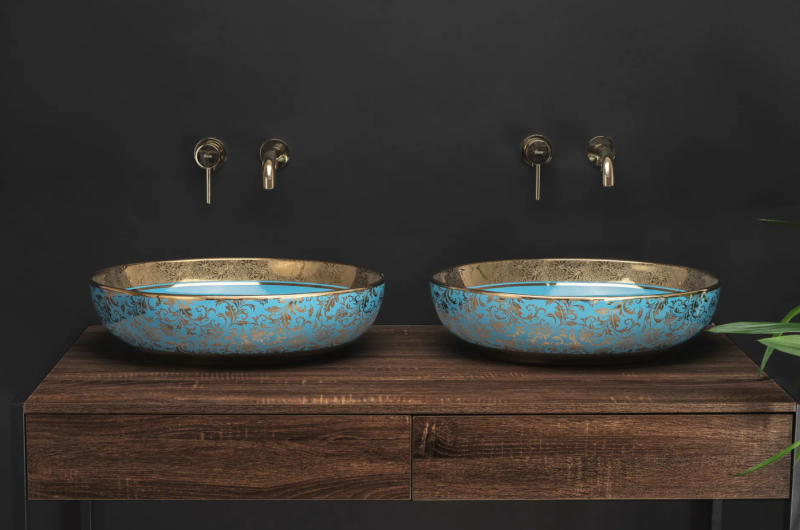 Umywalka nablatowa Rea Margot Gold/Blue