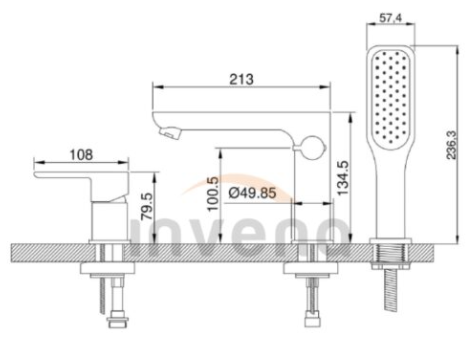 Bateria wannowa 3-otworowa Invena Dokos biały BW-19-S02-V