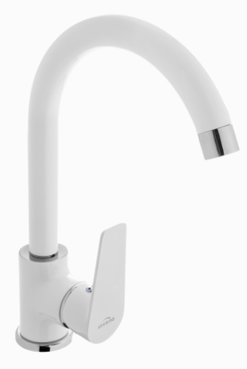 Bateria zlewozmywakowa z wylewką L Invena Dokos biały/chrom BZ-19-002-V