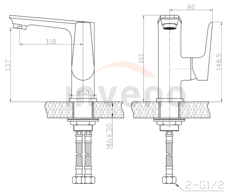 Bateria umywalkowa z mieszaczem bocznym Invena Dokos chrom BU-19-0B1-V