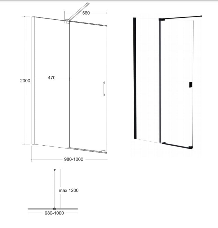 Kabina Walk In Vayo Black 100