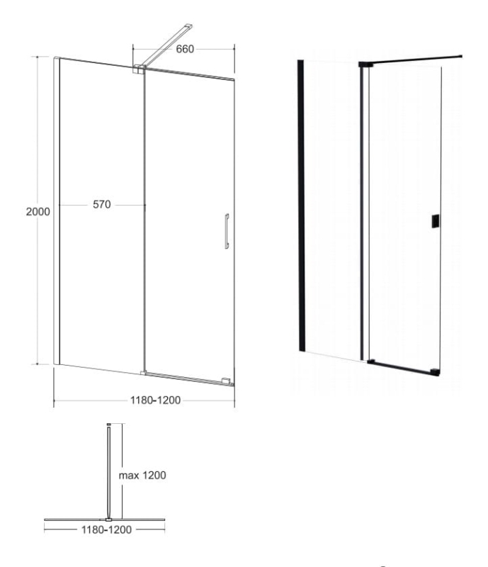 Kabina Walk In Vayo Black 120