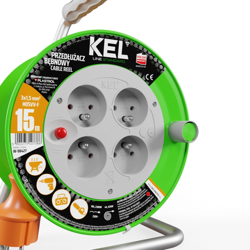 Przedłużacz bębnowy 3x1,5 mm2 15 m Standard Line Plastrol