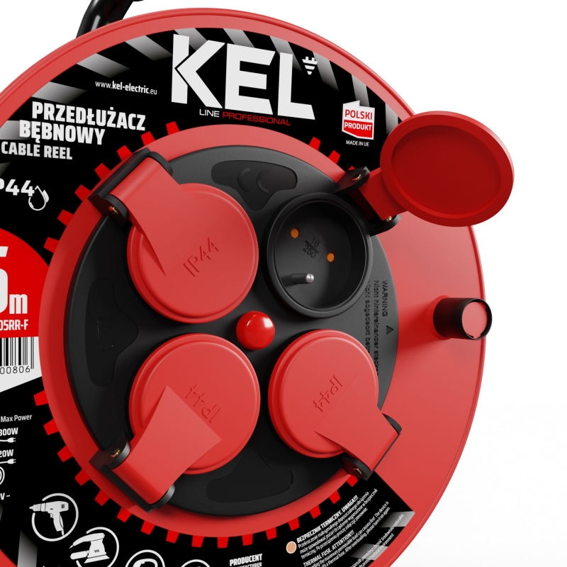 Przedłużacz bębnowy IP44 guma 3x1,0mm2 15 m Kel