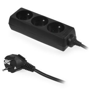 Przedłużacz 3 gniazda czarny z uziemieniem 3m Plastrol