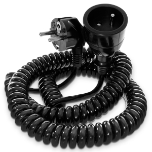 Przedłużacz spiralny jednogniazdowy czarny z uziemieniem 4 m Plastrol 