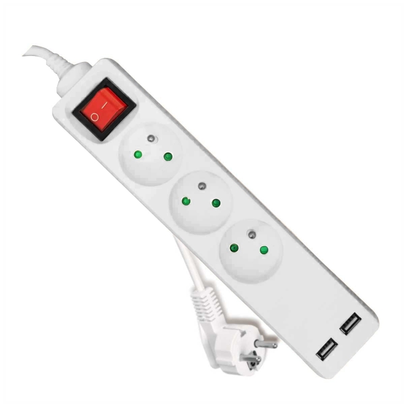 Przedłużacz 3 gniazdowy z wyłącznikiem i USB 3m Plastrol