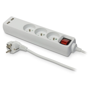 Przedłużacz 3 gniazdowy z wyłącznikiem i USB 3m Plastrol