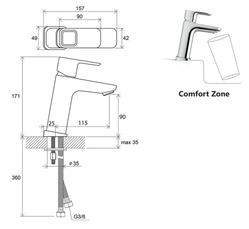 Bateria  umywalkowa 10 170mm bez korka