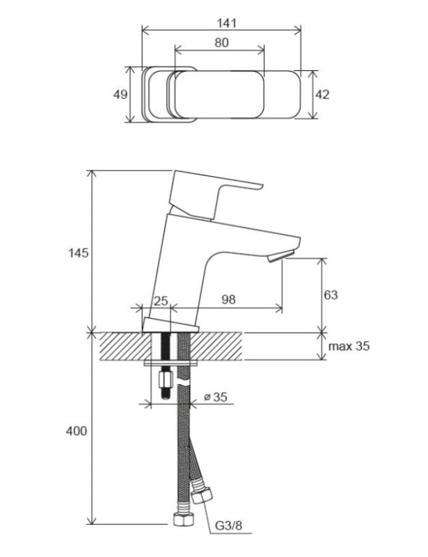Bateria  umywalkowa 10 145mm black