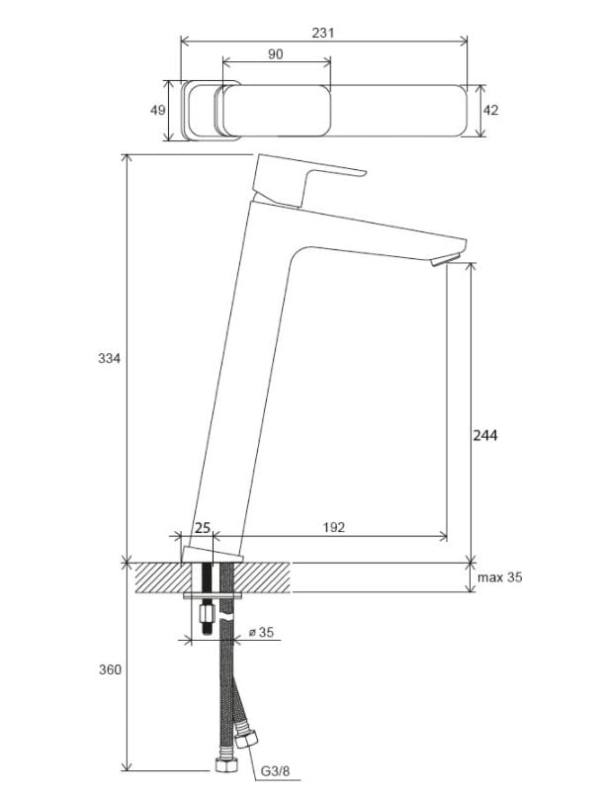 Bateria  umywalkowa 10 333mm black