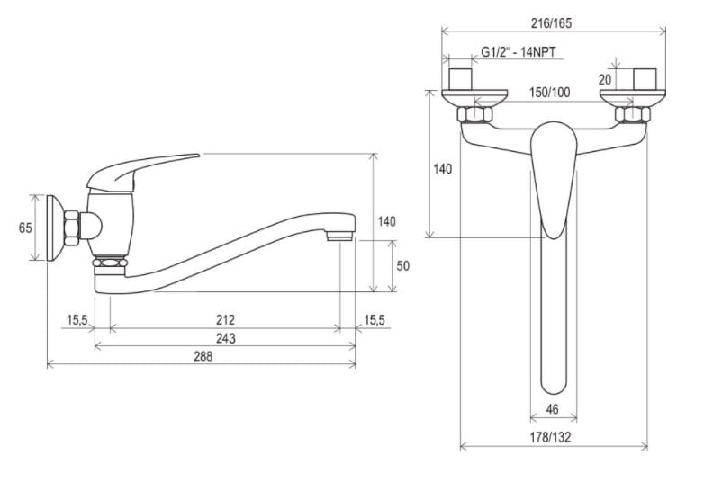 Bateria  umywalkowa Ravak Suzan ścienna 150mm