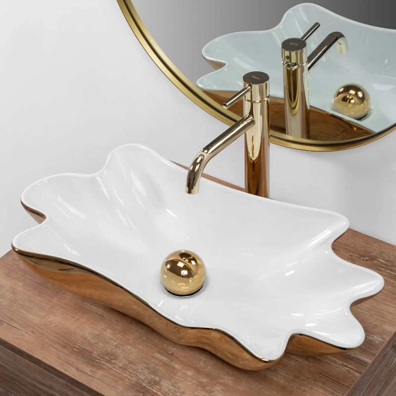 Umywalka Nablatowa Rea Infinity White/Gold+Korek
