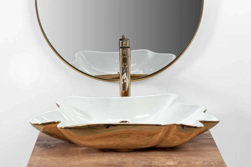 Umywalka Nablatowa Rea Infinity White/Gold+Korek
