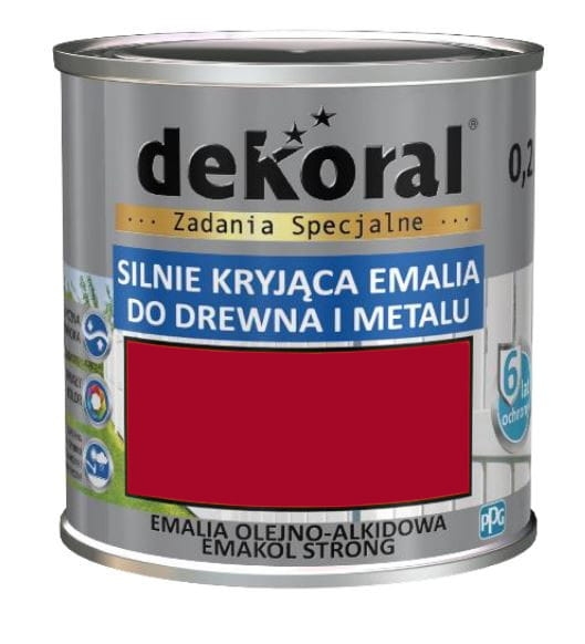 Farba do drewna i metalu Dekoral Emakol Strong czerwony karminowy Mat 0,2l