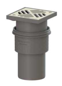 Wpust podłogowy z odpływem pionowym i kratką 138x138mm Practicus Kessel 45210.11