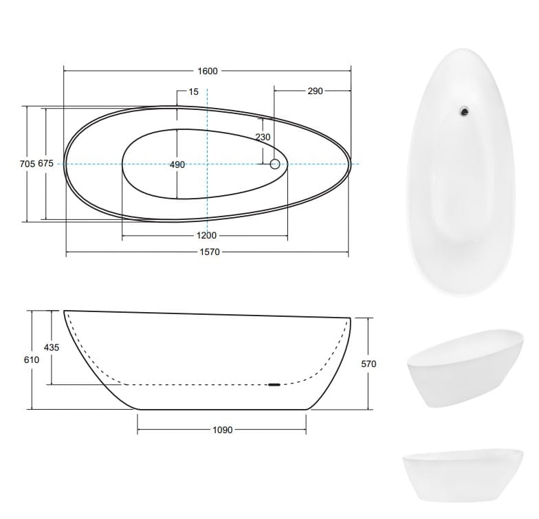 Wanna Wolnostojąca Besco Goya Matt Black & White 160