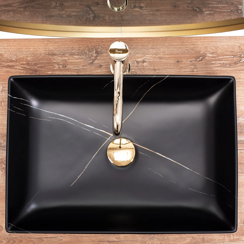 Umywalka Nablatowa Rea Inga black marble matt