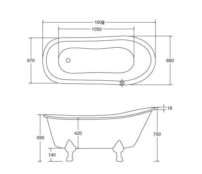 Wanna Wolnostojąca Besco Olaya Glam 160 Grafitowa