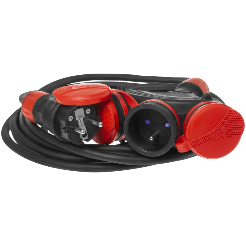 Przedłużacz zwijany 3 gniazda IP54 guma 3x1,5mm2 10 m Kel