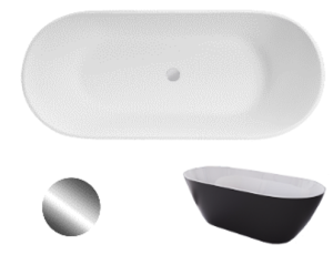 Wanna Wolnostojąca Besco Moya Matt Black&White 170 + klik-klak chrom czyszczony od góry- Dodatkowo 5% Rabatu na kod BESCO5 