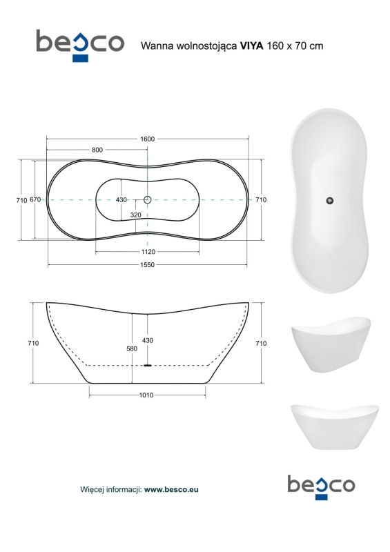 Wanna wolnostojąca Besco Viya Glam srebrna