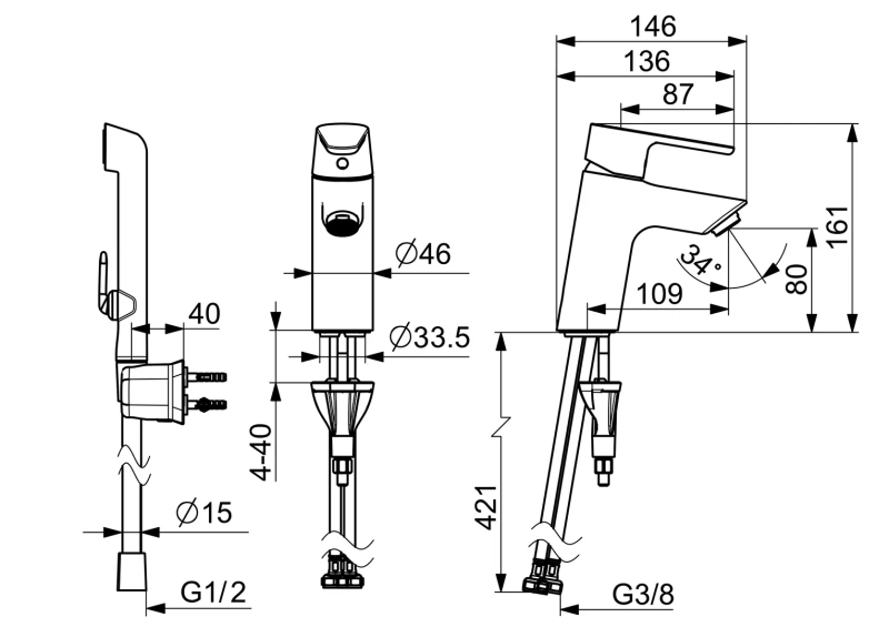 Bateria umywalkowa z rączką natrysku Bidetta Oras Optima