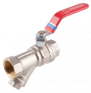 Zawór kulowy nakrętno-nakrętny z dźwignią z filtrem 3/4" Ferro