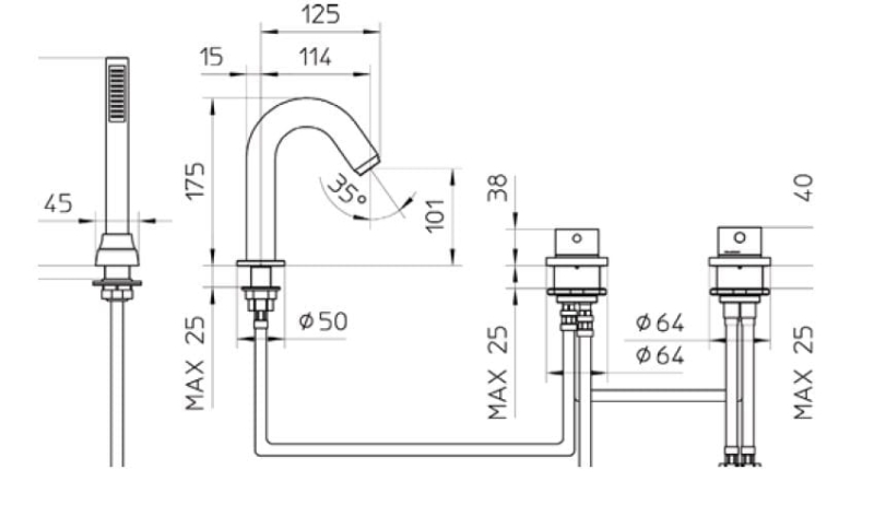 Bateria wannowa 4-otworowa Palazzani Digit Chrom 12108910