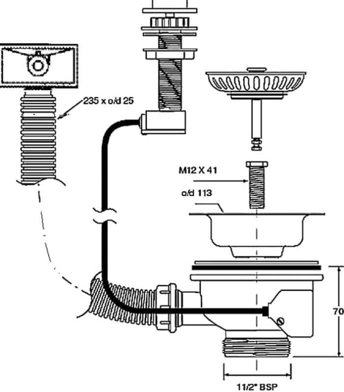 Spust zlewozmywakowy Mcalpine PUFS113R-CP
