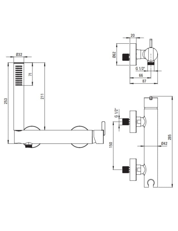 Bateria natryskowa ścienna Deante Titanium