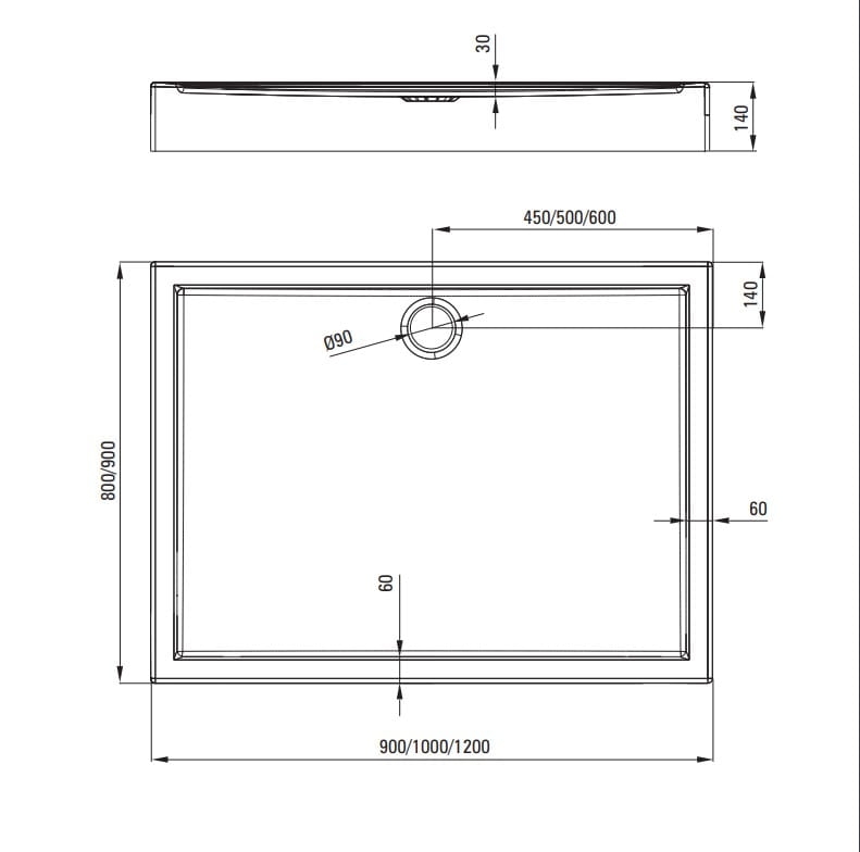 Brodzik prostokątny Deante Jasmin 120x80x14 cm