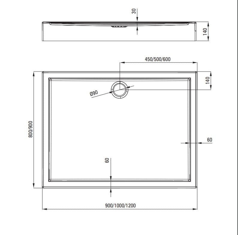 Brodzik prostokątny Deante Jasmin 100x90x14 cm