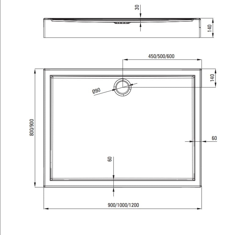 Brodzik prostokątny Deante Jasmin 100x80x14 cm