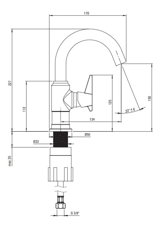 Bateria umywalkowa Deante Temisto złota
