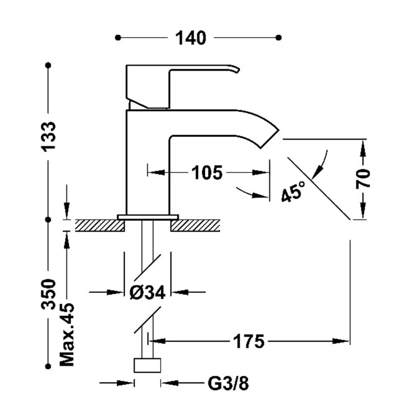 Bateria umywalkowa Tres CUADRO 106103