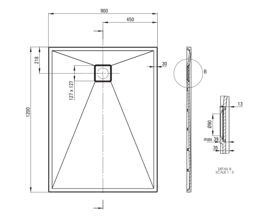 Brodzik prostokątny Deante Correo granitowy 120x90cm