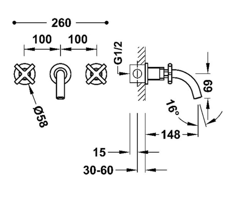 Bateria umywalkowa dwuuchwytowa podtynkowa Tres Montblanc czarny mat 28330001NM